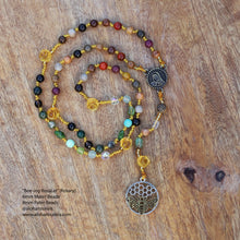 Load image into Gallery viewer, The sister to the BEE-ing necklace, this rosary is handknotted and light weight! The rose carved pater beads makes it easy to know when itʻs the end and start to a new decade.