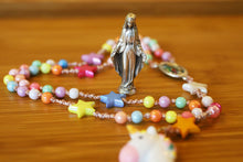 Load image into Gallery viewer, Divine Mother says pray and play! Pastel plastic colored 6mm beads and stars makes this rosary very light and bright.